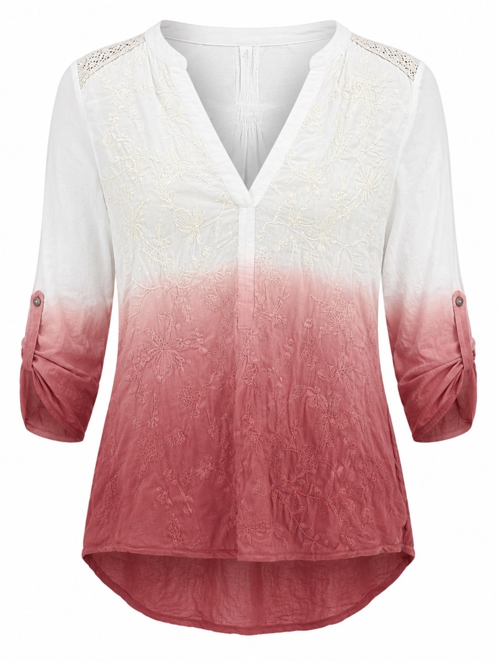Tiny Ombre Embroidered Boho Blouse Women’s Small Pink White
